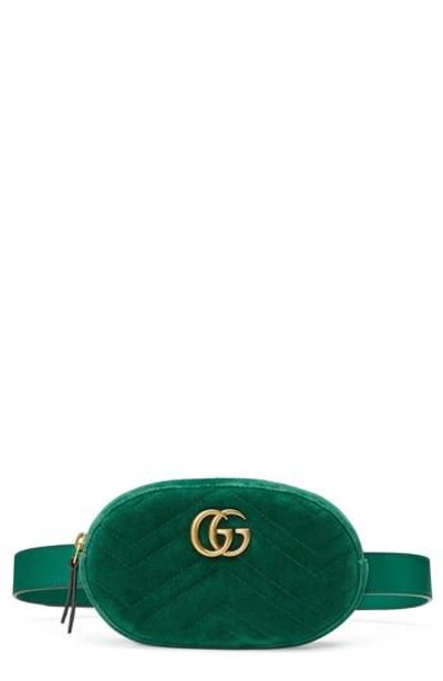 Gucci Small Gg Marmont 2.0 Velvet Belt Bag - Green In Emerald/ Emerald