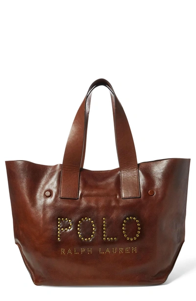 Polo Ralph Lauren Leather Market Tote - Brown In Cuoio