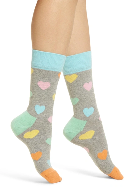 Happy Socks Heart Crew Socks In Grey