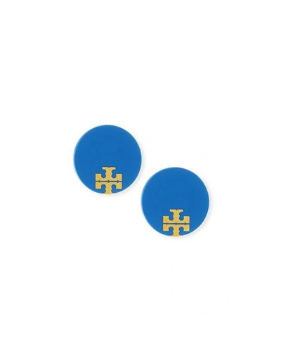 Tory Burch Enamel Logo Stud Earrings In Tory Gold/ Sunny Blue