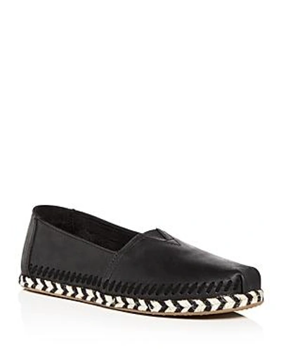 Toms Women's Classic Leather Espadrille Flats In Black Leather Rope Sole