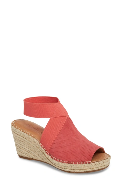 Gentle Souls By Kenneth Cole Colleen Espadrille Wedge In Coral Suede