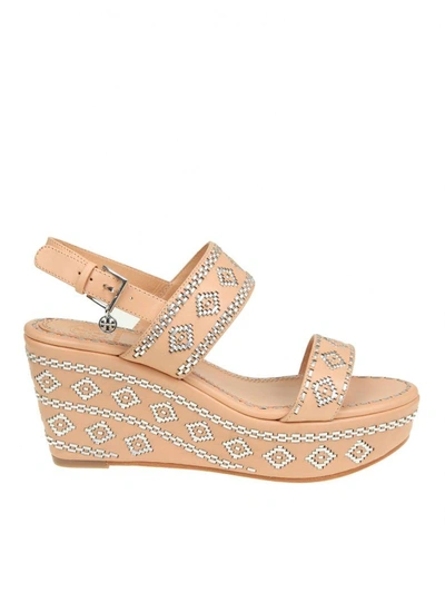 Tory Burch "blake Ankle-strap Wedge Sandal" Sandal In Leather In Natural