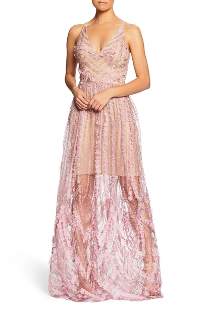 Dress The Population Chelsea Lace A-line Gown In Lilac/ Nude