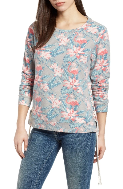 Billy T Tropical Print Lace-up Sweatshirt In Grey Paradise