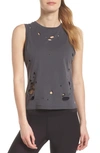 Alo Yoga Harley Distressed Muscle Tank In Anthracite/ Distressed Holes