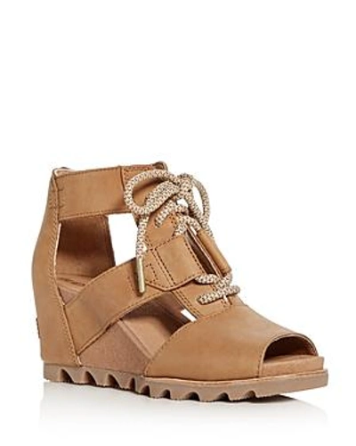Sorel Women's Joanie Leather Platform Wedge Sandals In Camel Brown