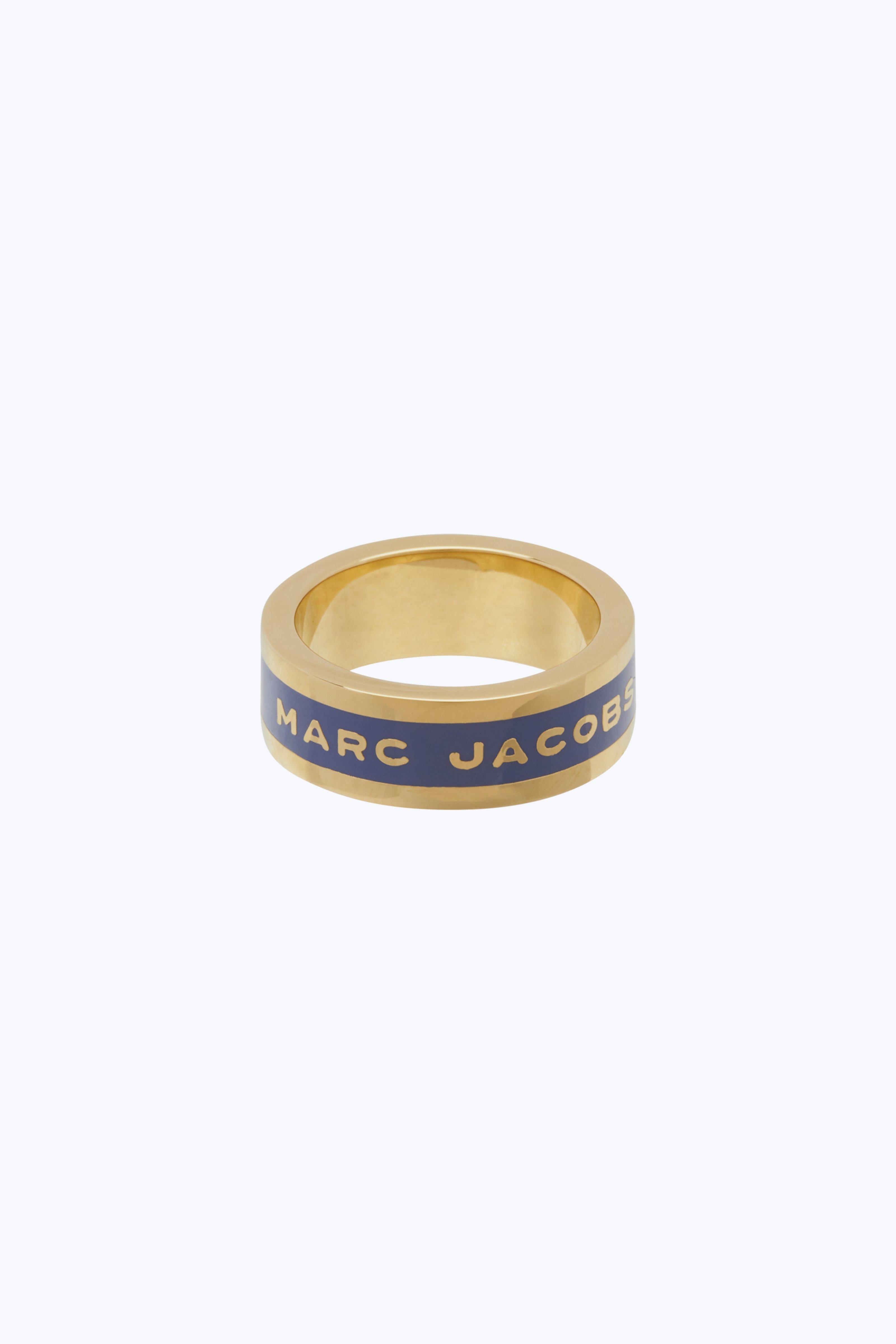 Marc Jacobs Logo Disc Band Ring In Cream Brass - Jewelry Us In Vintage Blue  | ModeSens