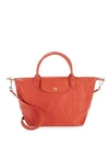 Longchamp Le Pliage Cuir Medium Tote In Red
