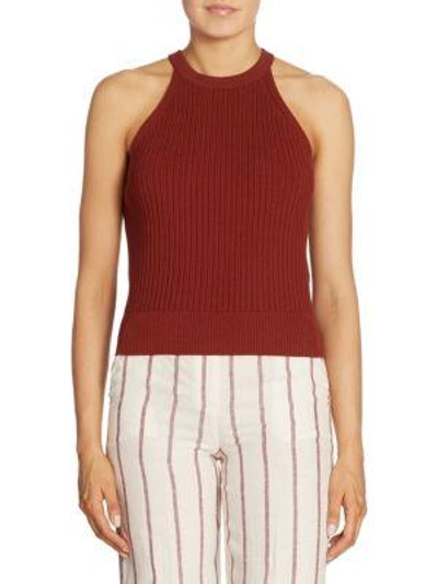 Theory Waxson Prosecco Rib-knit Halter Top In Maroon