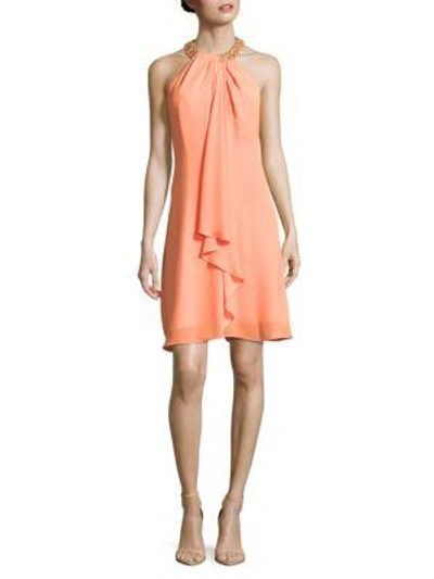 Calvin Klein Embellished Chiffon Dress In Peach