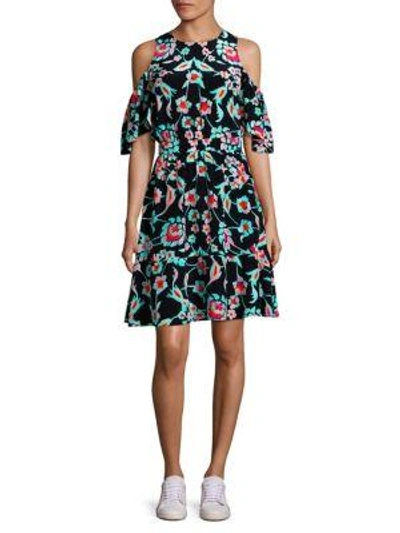 Tanya Taylor Shiloh Silk Cold-shoulder Dress In Black Multi