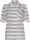 Fendi Striped Silk Tropical-sleeve Blouse In White