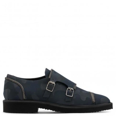 Giuseppe Zanotti - Camouflage Fabric Monk-strap Shoe With Buckles Johnny In Blue