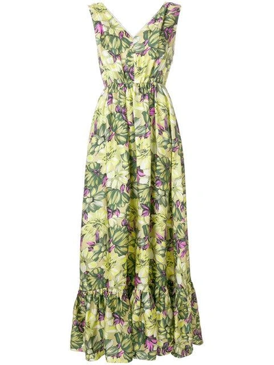 Msgm Floral Print Long-length Dress In Green