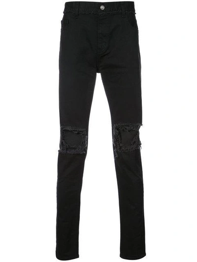 Christian Dada Ripped Effect Jeans In Black