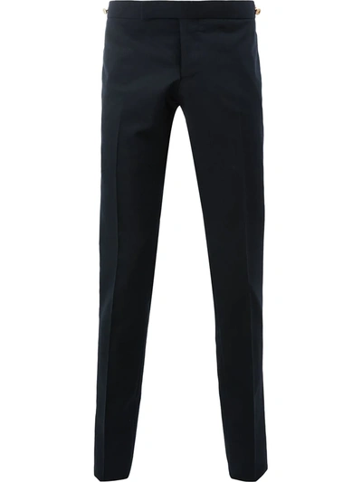 Thom Browne Low Rise Skinny Trouser With Red, White And Blue Selvedge Back Leg Placement In School Uniform Plain