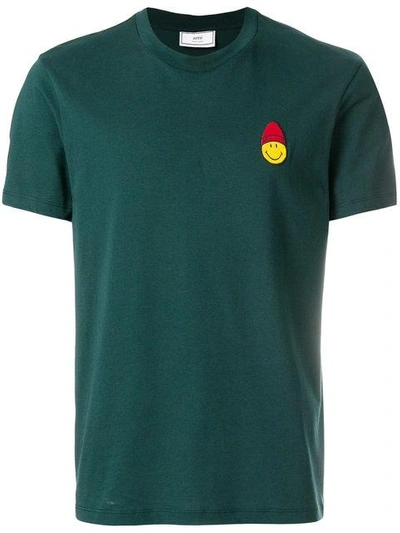 Ami Alexandre Mattiussi Crew Neck T-shirt Smiley Patch In Green