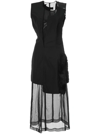 Pre-owned Comme Des Garçons Faux Fur Detail Dissected Dress In Black