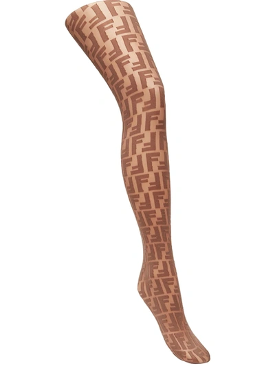 Fendi Logo Embroidered Tights In Brown