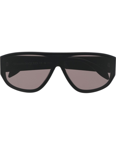 Alexander Mcqueen Black Graffiti Shield Sunglasses In Nero