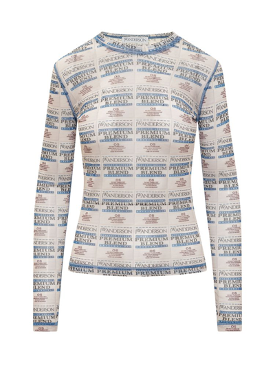 Jw Anderson Care Label Long Sleeve Mesh Top In White