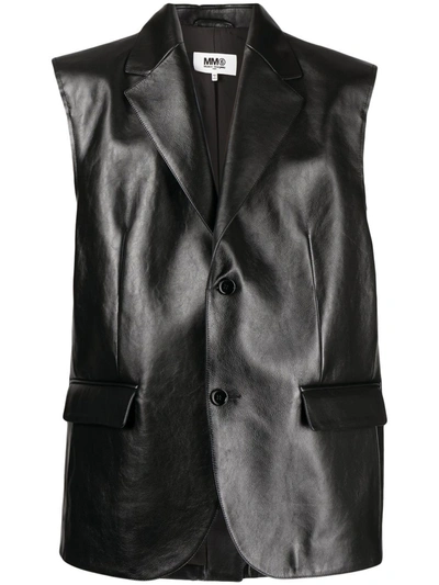 Mm6 Maison Margiela Leather Sleeveless Shirt In Black