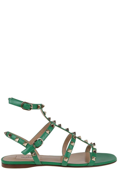 Valentino Garavani 15mm Rockstud-embellished Open-toe Sandals In Green