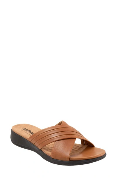 Softwalk Tillman 5.0 Leather Cross Strap Slide Sandal In Luggage