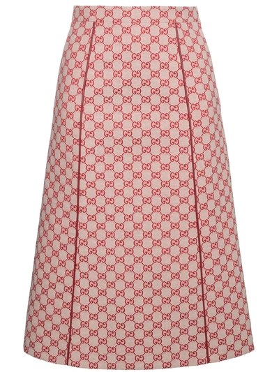 Gucci Printed Cotton-blend Canvas Midi Skirt In Nude&neutrals