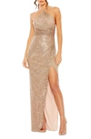 Mac Duggal Sequin Halter Neck Body-con Gown In Copper