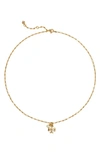 Tory Burch Delicate Imitation Pearl Logo Pendant Necklace In Gold Cream
