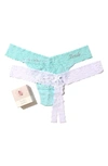Hanky Panky Naughty Nice Assorted 2-pack Thongs In Celeste/ White