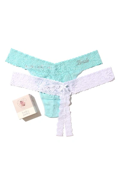 Hanky Panky Naughty Nice Assorted 2-pack Thongs In Celeste/ White