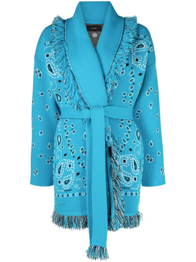 Alanui Bandana Jacquard Knit Coat In Blue