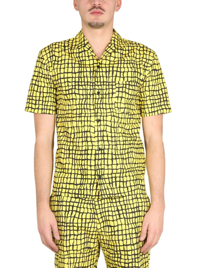 Moschino Warped Grid Shirt In Yellow