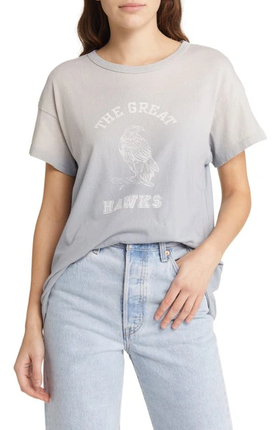 The Great Women's The Boxy Crewneck Graphic T-shirt In Double Washed Pastel Blue