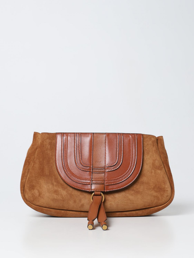 Chloé Marcie  Suede Clutch In Brown