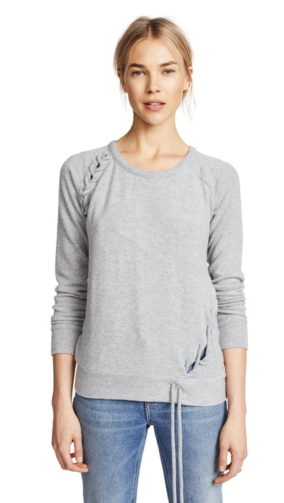 Chaser Lace Up Raglan Pullover In Heather Grey