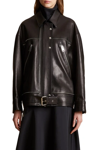 Khaite Herman Zipper Belted Leather Moto Jacket In Black