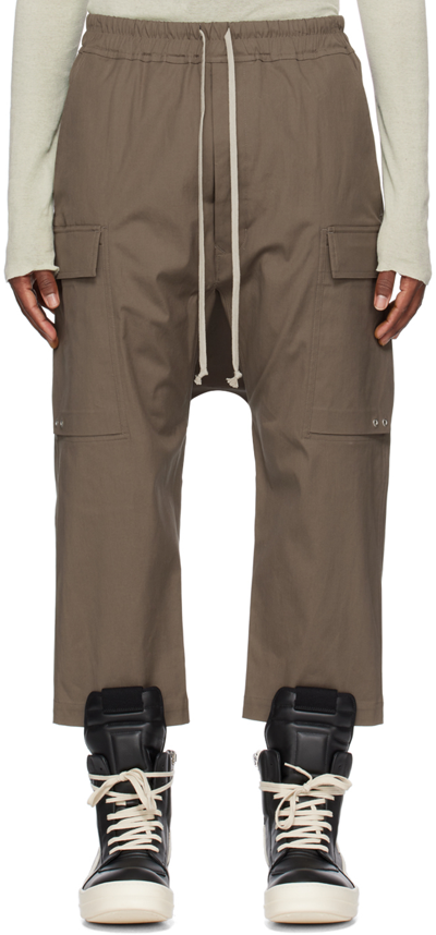 Rick Owens Taupe Cropped Cargo Trousers In Dust
