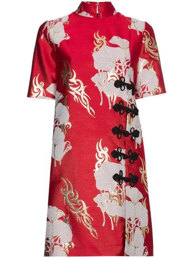 Beau Souci Slit Dress In Floral,metallics,red