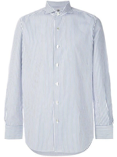 Finamore Napoli Striped Long Sleeve Shirt In White