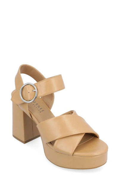 Journee Collection Akeely Block Heel Platform Sandal In Tan