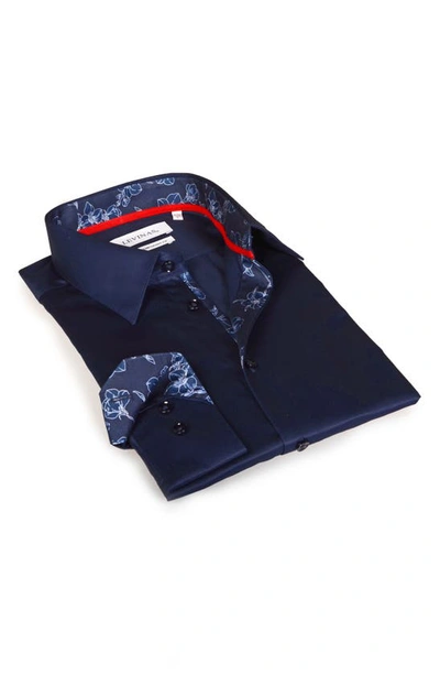Levinas Contemporary Fit Modern Business Dress Shirt In Navy | ModeSens