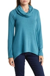 Go Couture Cowl Neck Swing Hem Sweater In Skydiver