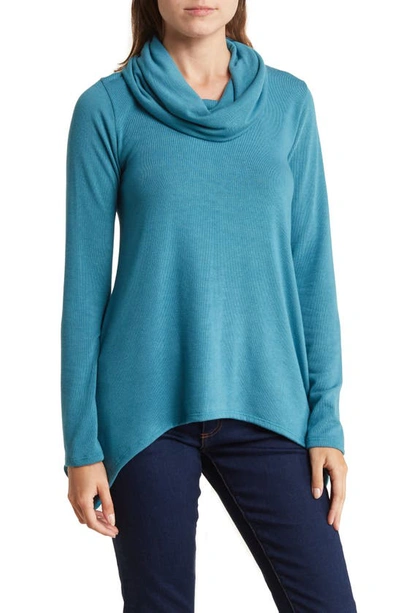 Go Couture Cowl Neck Swing Hem Sweater In Skydiver
