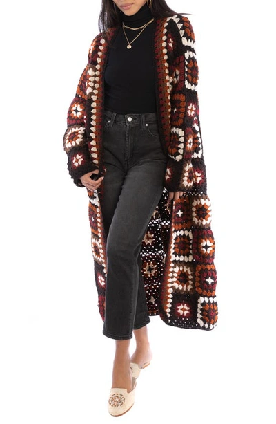 Saachi Crochet Wool Cardigan In Brown