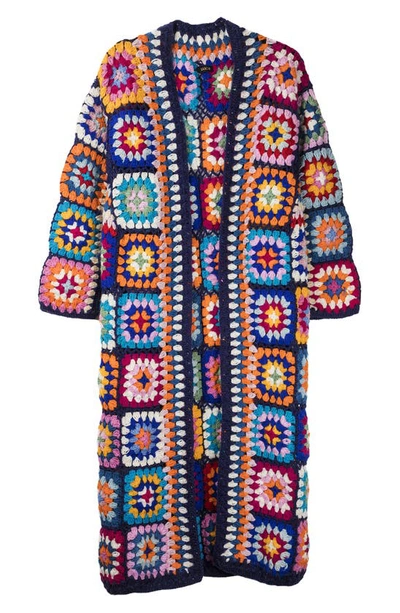 Saachi Crochet Wool Cardigan In Navy