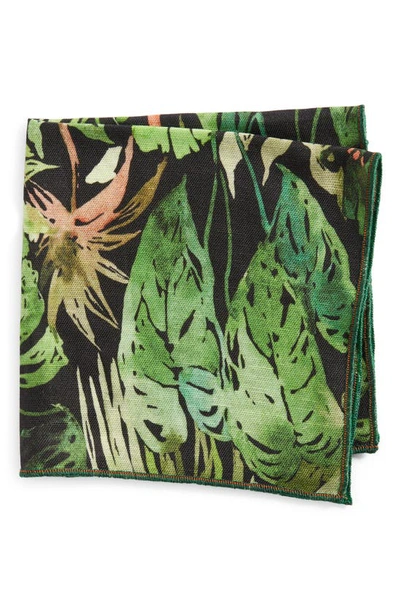 Clifton Wilson Print Linen Pocket Square In Green